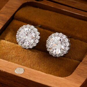 Solid 925 Silver Womens 2ct Diamond Stud Earrings Ladies New Round Studs Jewelry